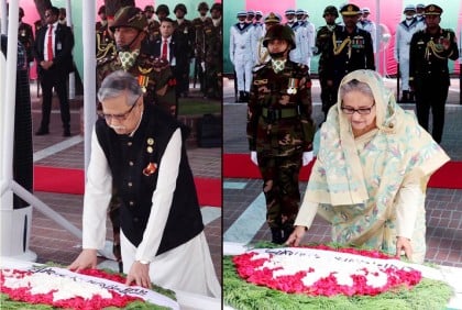 টুঙ্গিপাড়ায় বঙ্গবন্ধুর সমাধিতে রাষ্ট্রপতি-প্রধানমন্ত্রীর শ্রদ্ধা