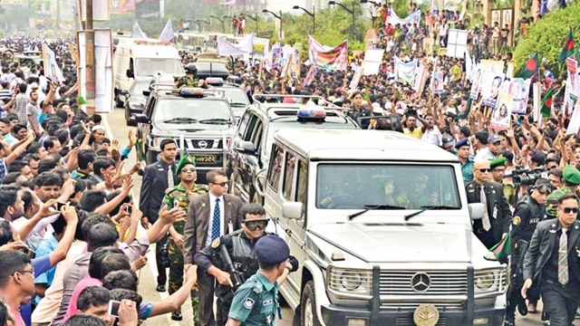 Hasina seated for reception at Suhrawardy Udyan