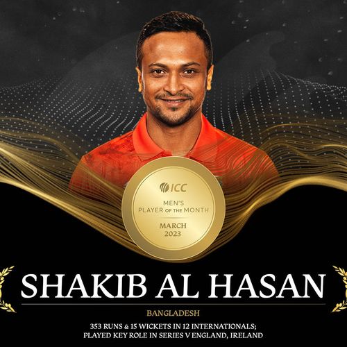 Shakib Al Hasan named ICC Men's Player of the Month for March 2023