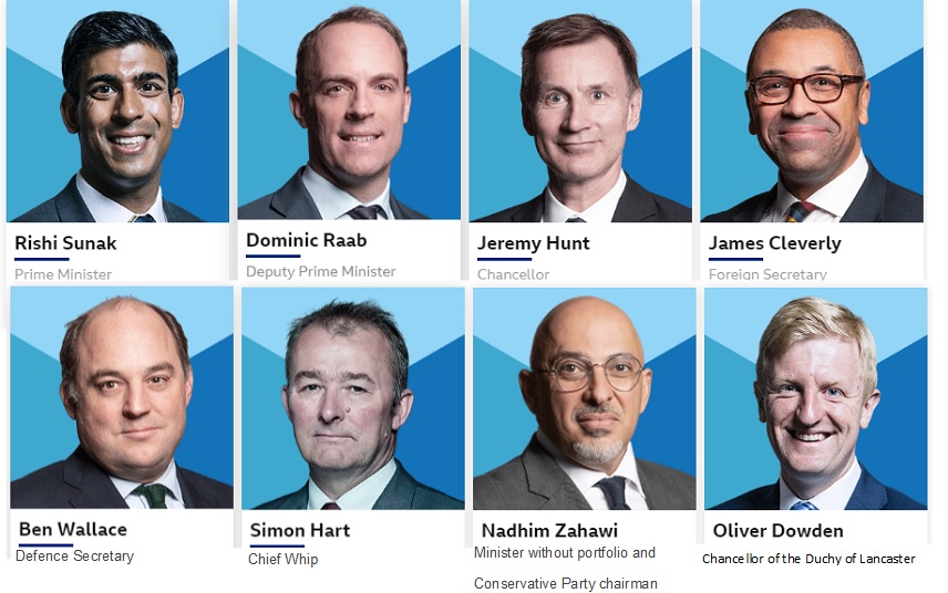 New UK PM Sunak unveils top team as historic tenure begins