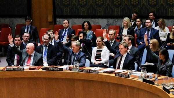 Members of the United Nations Security Council vote for ceasefire to Syrian bombing in eastern Ghouta