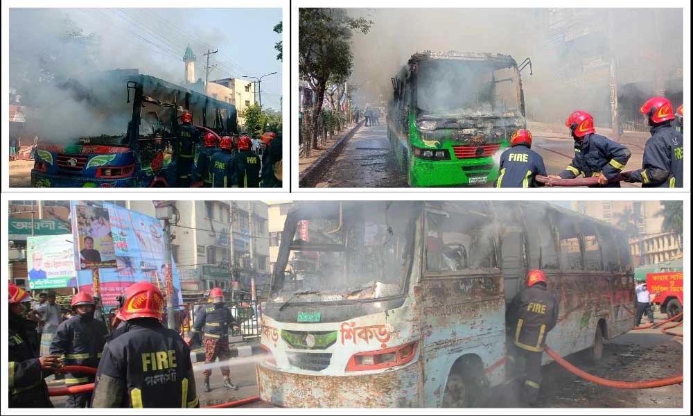 হরতালে ঢাকায় দেড় ঘণ্টায় ৩ বাসে আগুন