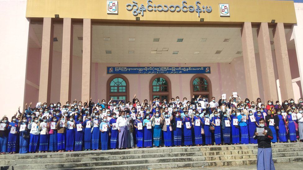 Myanmar coup: Teachers join growing protests against military
