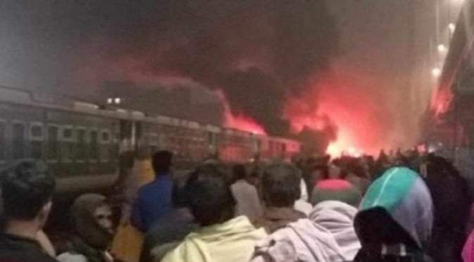 4 killed as miscreants set train on fire in Tejgaon