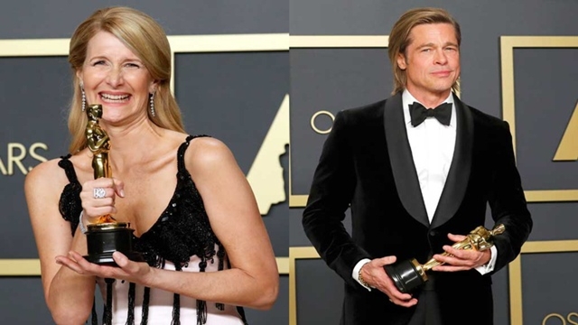 Laura Dern, Brad Pitt win first acting Oscars; Obamas' film makes Academy Awards debut